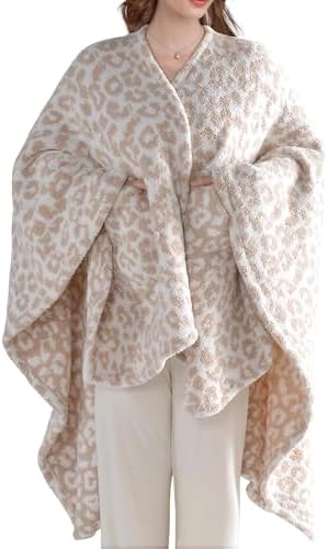 JOOJA Wearable Blanket Super Soft Feather Yarn Blanket Shawl with Pockets Fuzzy Throw Blanket TV Blanket for Adults Teens