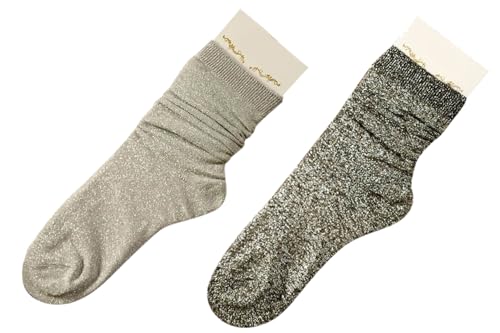 LeJulyeekay Ankle Socks for Women Ankle Loose Fashion Socks Shiny Socks for Girls, 0-39, 2pairs-silver/Black