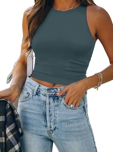 Image of ATHMILE Womens Double Lined Crop Tank Tops Casual Basic Shirts Sleeveless Workout Tops Cute Summer Clothes Teen Girls