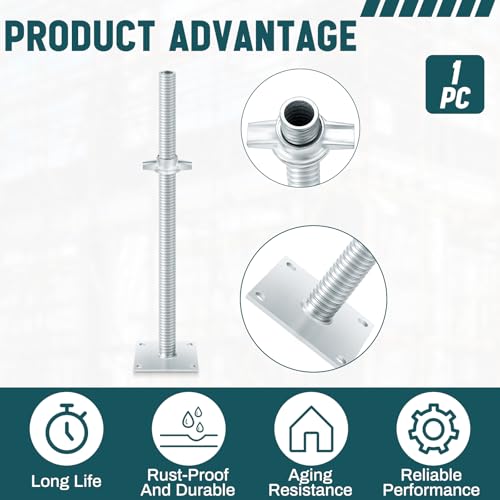 Image of Zonon 1 Pack 24inch Adjustable Leveling Jacks Scaffolding Hollow Screw Jacks with Base Plate for Baker Style Scaffolding Baker Scaffold
