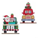 Eleganter Adventskalender aus Holz mit verspieltem Auto-Design für festliche Dekoration (rot)