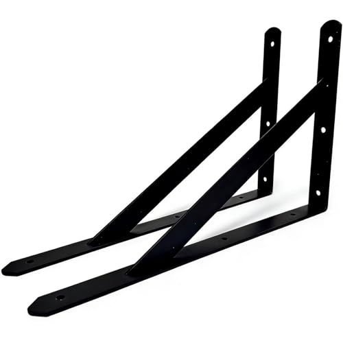 CLT Black Shelf Bracket, 16” Max Load: 440 lb Heavy Duty Minimalist Rigid Bracket for Table Bench, Sturdy Space Saving DIY Tool Kit , Pack of 2