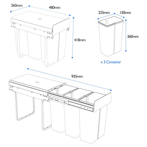1home Basura del Aparador de la Cocina de Reciclar la Extracción (30 litros)