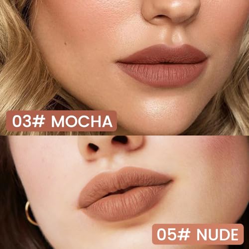 Image of 2Pcs Longwear Liquid Lip Liner Stain Marker Pen Set Long Lasting Waterproof, Mocha Nude Brown Matte Semi Permanent 24 Hour Lip Liner and Lipstick Combo, Color Stay Lipliner All Day Lips Stain peel off