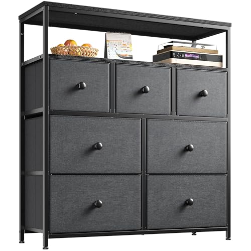 Image of EnHomee Tv Stand for Bedroom with 7 Fabric Dressers and 2 Shelves,Dressers & Chests of Drawers for Closet,Living Room,Hallway,Entryway,Dormitory,Clothes Storage,Grey