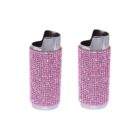 2 (Two) Silver Mirrored Bling Bedazzled Lighter Case Cover Sleeves with Pink Rhinestones LS63 Cover