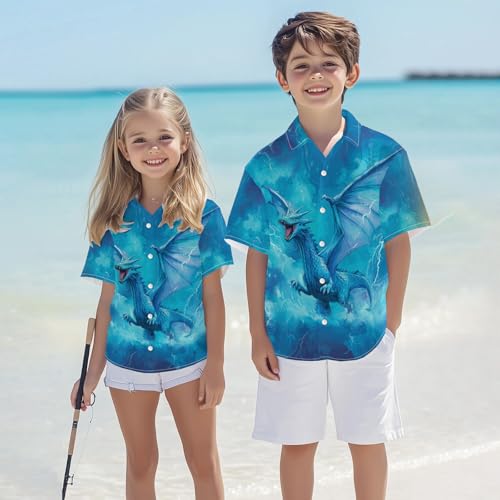 Image of Kids Tie-dye Hawaiian Shirt 80s Button Down Retro Short Sleeve Casual Beach Tropical Funny Party Outfits for Boys