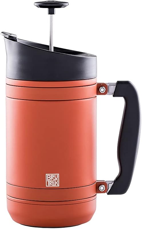 BruTrek by Planetary Design | BaseCamp French Press | 32 fl.oz - Red Rock | Double Wall Insulated Stainless Steel - Bru-Stop Technology, No Grounds in Coffee, No Spill Lid (Red Rock, 32 fl.oz)