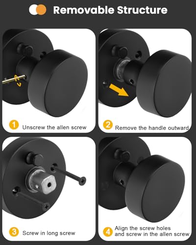 Image of Goldenwarm Black Door Knobs Dummy, Zinc Alloy Keyless Matte Black Door Knobs for Closet and Bifold - Single Side Non Turning (2 Pack /4 Pieces)