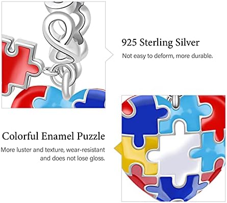 GNOCE Heart Infinity Charm Pendant 925 Sterling Silver Autism Awareness Colored Enamel Puzzle Piece Pendant for Bracelet Necklace Best Gifts for Friend
