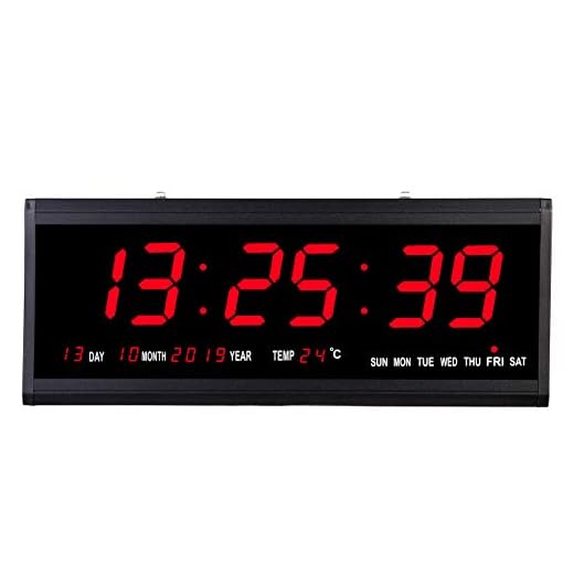 18.9 Inch Oversized LED Digital Wall Clock Large Display with Indoor Temperature Date and Day of Week,Electric Wall Clock/Calendar Timer Home Decor -Red