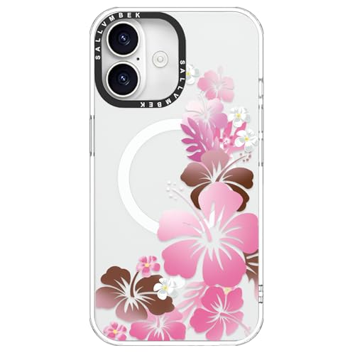 sallvmbek for iPhone 16 Case 6.1 inch,Compatible with MagSafe,Cute Hibiscus Flowers Print Pattern,Magnetic Mag Safe Shockproof Protective Clear TPU Bumper Cover for Women Girly