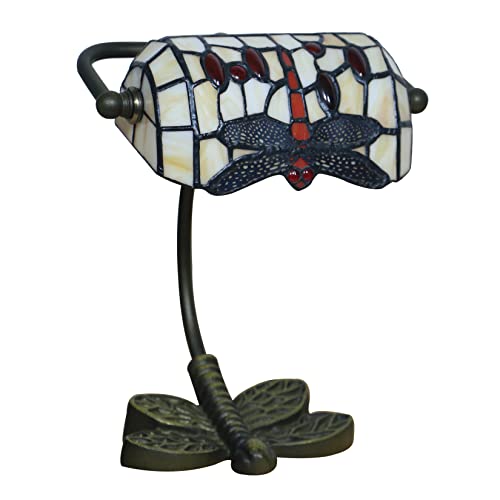 ティファニー スタイル チルドレンズ ミニ バンカーズ ランプトンボのステンドグラスナイトライトクリエイティブアイアンベーステーブルランプ子供用 寝室 リビング カフェ バー,ベージュ