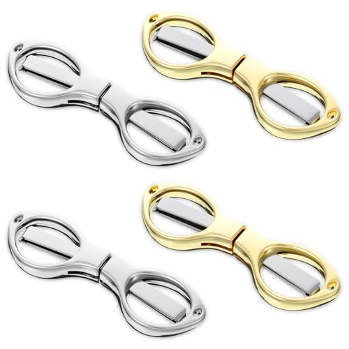 4 Pcs Mini Folding Scissors Safe Portable Travel Scissors Stainless Steel Telescopic Cutter for Fishing Sewing Home Office Travel Use(Silver Gold)