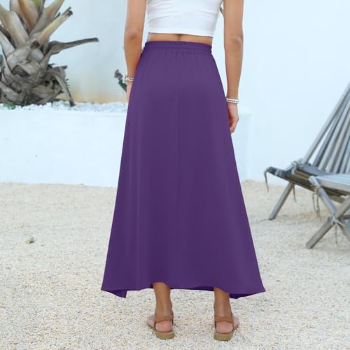 Women's Casual Maxi Skirt Summer Flowy Elastic High Waist Skirts with Pockets4
