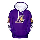 BAIDEFENG 3D Herren und Damen Basketball Hoodie NBA Lakers Kobe Bryant Jersey Kapuzenpullover Loose Basketball Sweatshirt T-Shirt-Lila_Klein