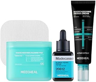 Mediheal Madecassoside Blemish Repair Skincare Bundle – Toner Pads (100ct) + Repair Serum + Derma Cream | Centella Asiatica Tone Care, Hydration & Skin Barrier Support