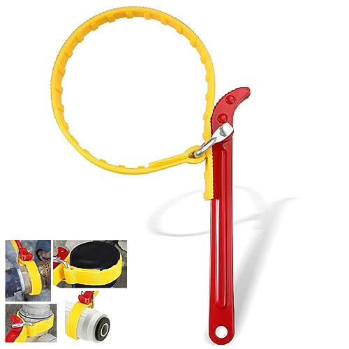 KUNHUI Belt Strap Wrench 8 Inches, Multifunctional Steel Handle Adjustable Strap Wrench for Replacing Water Filter, PVC Pipe Joints, Oil Filter, Swimming Pool Connection (Red Handle, Yellow Strap)