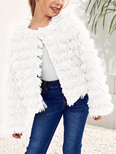 Image of Inorin Girls Open Front Cardigan Faux Fur Coat Warm Fuzzy Trendy Winter Vintage Parka Shaggy Party Outerwear Jackets Tops