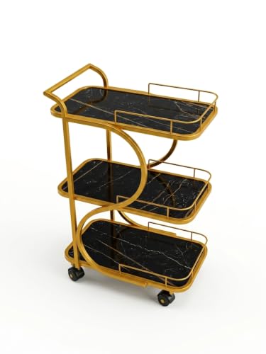 Image of Serving Trolley with Wheels for Home, Tea Food Drinks Serving Kitchen Trolley Restaurant, Hotels,Dining Room bar cart with Wheels (Gold-Black)