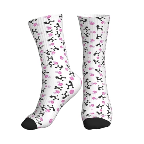 Girly Pink Perfume Bottle And Poodle Crew Socks Moisture Wicking Sport Socks Breathable Training Athletic Socks Unisex