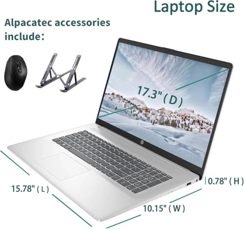 Image of HP 17.3 inch Laptop, Full HD (1920 * 1080) Display, AMD Ryzen 5 Processor (Beats i7-11370H), 32GB RAM, 2TB SSD, Windows 11 Home, Webcam, Wi-Fi, Bluetooth, Natural Silver, Alpacatec Accessory