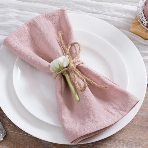 Image of MLMC 8 Pack Pink Cloth Napkins Rustic Washable Cotton Linen Napkins Set of 8 Dusty Pink 17 inchx17 inch Reusable Dinner Napkins Cloth for Wedding Bridal Shower Reception