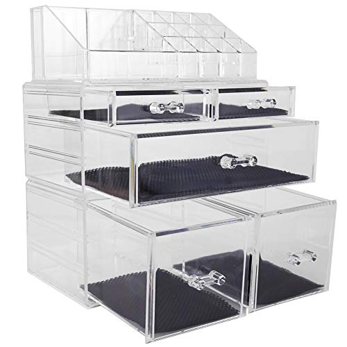 Sooyee Makeup Organizer,Acrylic Cosmetic Organizer Storage Drawers Jewelry And Cosmetic Display Cases Box(5 Drawers 7 Tiers) 3 Pieces Stackable,Clear #TOP3