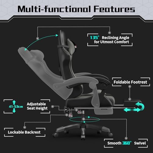XTREME Gaming Chair – Ergonomic Reclining Chair with Footrest, 360° Swivel, Height Adjustable (Grey) - Image 6