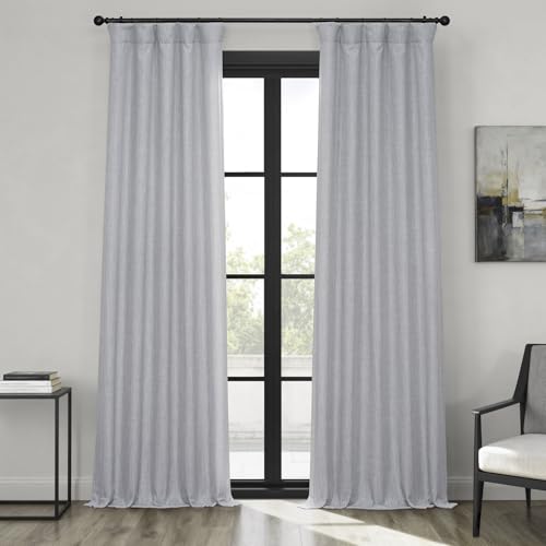 HPD Half Price Drapes - Faux Linen Curtains for Living Room (1 Panel) - 50W X 108L - Textured Room Darkening Curtains for Bedroom 108 Inches Long - Drapes for Home Decor, Heather Grey