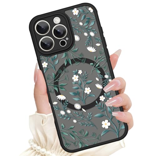 Coque Magsafe iPhone 16 Pro Max antichoc transparente à motif floral pour femme