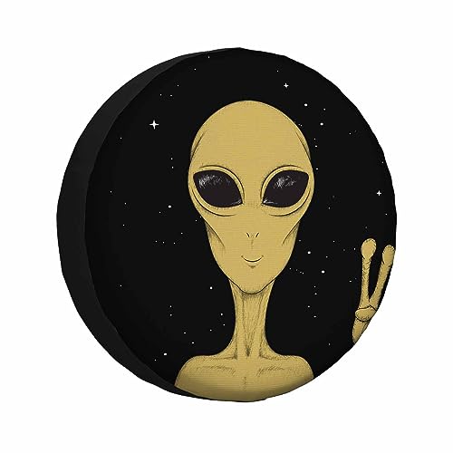 Image of Alien Spare Tire Cover Martian Peace Sign Closeup Extraterrestrial Invasion Weatherproof Universal Wheel Protectors Camper Tire Covers for Trailer Rv Travel(17 inch)