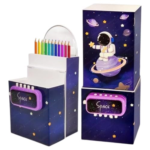TIUDTOY Plastic Kids Space Pencil Box, Card Style Password Lock Pencil Case, Multi-Layer (Card Passwrd Pencil Box) Multicolour