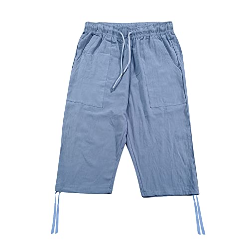 RUMAOZIA Shorts Herren Sommer 3/4 Hose Bermuda Sommer kurze Hosen Outdoor Sport Jogginghose mit Taschen Männer Jungen Leinen Freizeit kurze Herrenshorts Sommerhose Yoga Jogger Sportshorts, azul, XXL