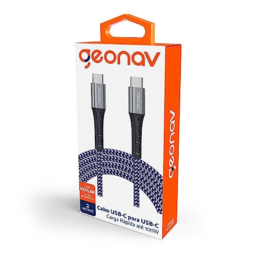 Geonav Cabo USB-C (tipo C) para USB-C (tipo C), revestimento interno ultra resistente Kevlar, 2 metr