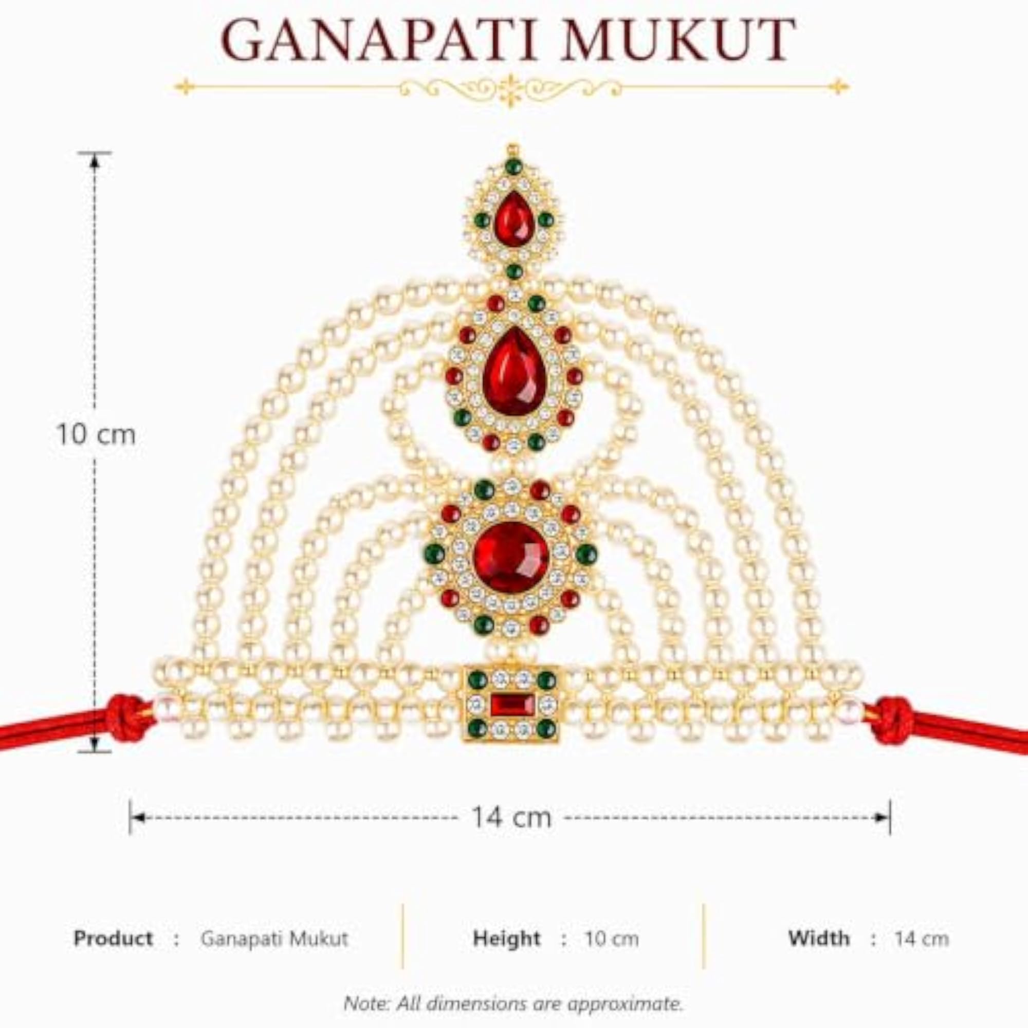 Dazzling Floral Drop Mukut Crown with Red & Green Stones and Pearls, Adjustable