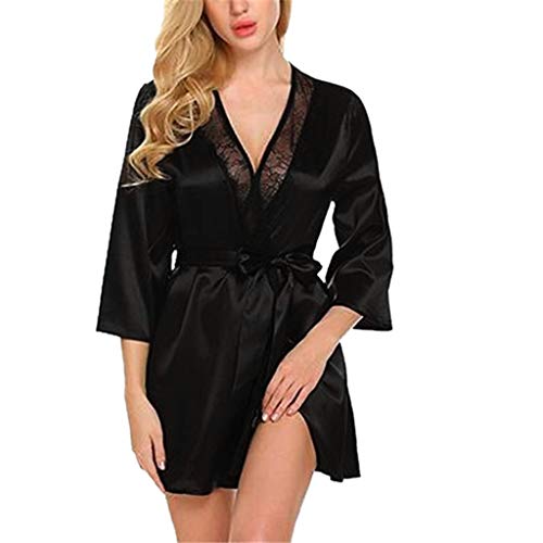 KaloryWee Femme Lingerie Pyjama Robe De Nuit Longue 3/4 Manche Dentelle Col V Sexy Automne Hiver Chaud Longue Nuisette Vêtements De Nuit Chic La Mode Combinaison Noël