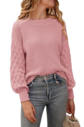 PRETTYGARDEN Women's Fall 2025 Pullover Sweater Casual Long Sleeve Loose Chunky Knit Tops Blouse Winter Fashion Clothing (Pink,Small)