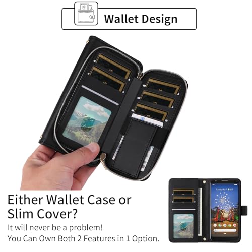 ELISORLI Argyle Wallet Case for Google Pixel 3a with Wrist Strap Shoulder Strap, 9+ Card Slot Zipper Purse Luxury PU Leather Stand Checkered Cell Phone Cover for Pixel3a Pixle a3 Women Girls Black by ELISORLI - Image 5