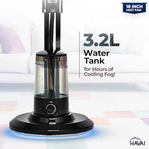 Image of RED 18 inch Mist Pedestal Fan | High-Speed, Remote & Touch Control, 3.2L Tank, 80W Power, 350 Sq Ft Coverage, Easy Install, Black, 18 Inches