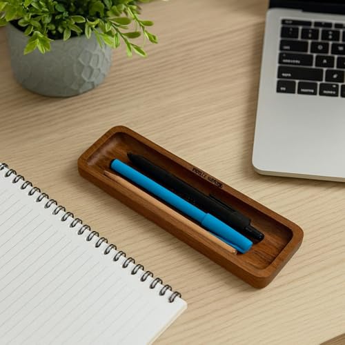 Wood Curls Slim Wooden Multipurpose OrganizerTray – Handmade Mango Wood Catch-All for Pens, Keys, Coins, Jewelry & Small Accessories (9 x 2.5 Inch) 9(L) x 2.5(B) inch