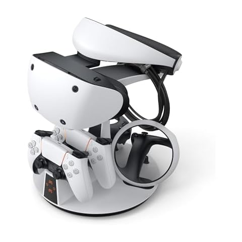 KIWI design D2 3-in-1 Controller Charging Station for PSVR2 and PS5 with VR Display Stand and LED-Charging Indicator Cover