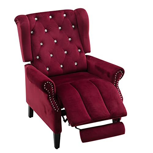 Calabash Push Back Recliner Chair, Upholstered Wingback Chair Tufted Armchair Mid Century Modern Small Recliners For Small Spaces, Living Room, Bedroom,Home Theater(Red) #TOP7