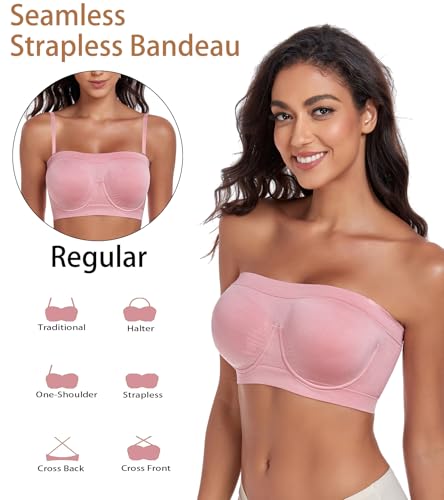Image of Women's Underwire Strapless Multiway Bra Bandeau Seamless Supportive Bras Non Padded Top