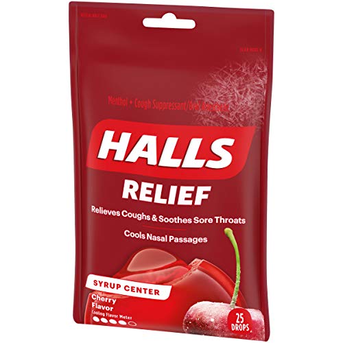 Halls Relief Syrup Center Cherry Flavor Cough Drops, 1 Bag (25 Total Drops) #TOP4