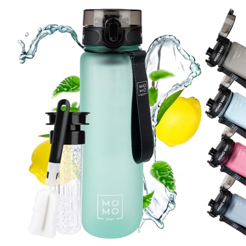 MOMO WAY Drinking Bottle Tritan Water Bottle BPA Free Reusable for School Sports Fitness Gym Easy Closure Gift for Men Women and Children Turquoise 1000ml