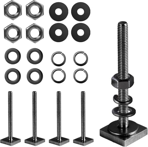 T Slot Bolts for Roof Rack Cross Bars, Platform, Cargo Basket, Stainless Square T Track Bolt Adapter to Secure Bike/Ski/Kayak Rack, Solar Panel, Awning, 4mm Thick