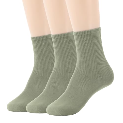 Image of Womens Colorful Basic Sock -Unique Knit Cotton Crew Socks 3 Pack
