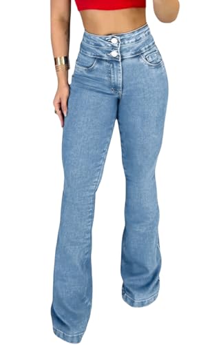 YouSexy Women's Flare Jeans Destroyed Bell Bottom Denim Pants 70s