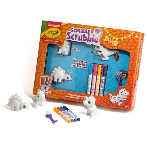 Image of Luxor Crayola Scribble Scrubbie Pets Dinosaurs Playset, 3 Washable Dino Figures, 4 Markers & 1 Scrub Brush, Non-Toxic, Gift for Kids